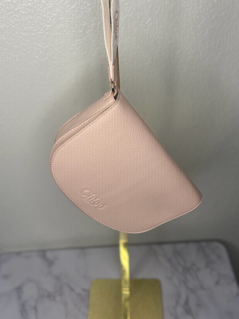 Chloe Blush Pink Pebbled Leather Wristlet Clutch